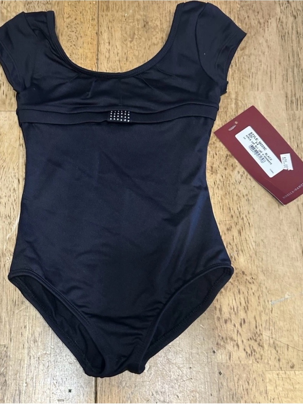 Mirella Girls 2-4 Black Cap Sleeve Ballet Leotard Diamante Rhinestone Dance NWT